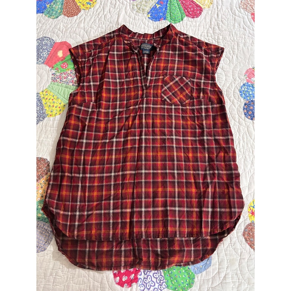 Pendleton Women's sleeveless Button Down Shirt Large Plaid casual